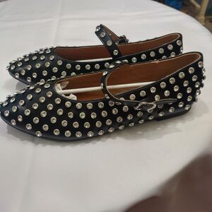 Studded Black Mary Jane Flats